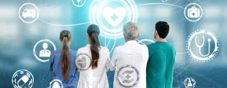 Healthcare professionals viewing data